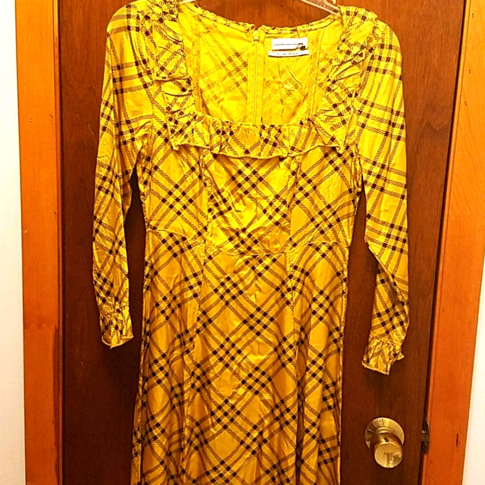 Satin Yellow black  plaid dress